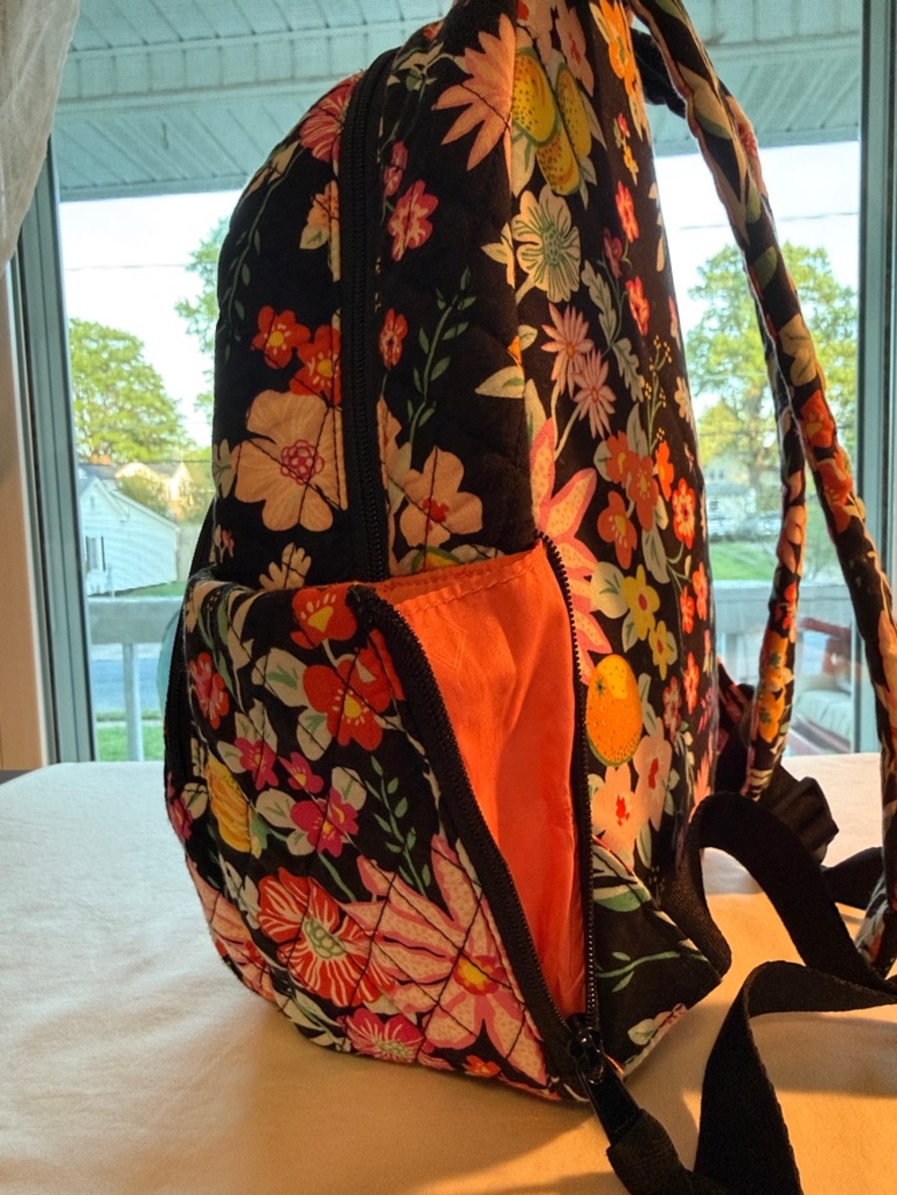 Vera Bradley Black Floral Quilted Mini Backpack with Multicolor Blooms - Picture 4 of 9